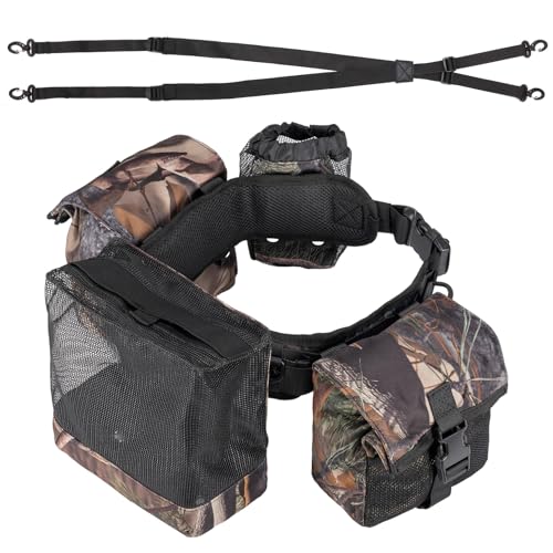 KEMIMOTO Dove Hunting Belt, Tactical Shell Pouch Dove Belt | Shoulder Strap, Breathable Design & 4 Pouches for Tools, Accessories and Gear, Ideal for Hunting, Fishing & Dog Training - color: Camo
