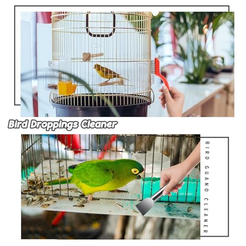 6PCS Bird Cage Cleaning Brush Kit Stainless Bird Cage Cleaner Tools Set Accessories for Small Medium,Large,Tall,Stainless Steel,Parakeet,Budgie,African Grey Parrot,Cockatoo Birds Cages Accessories