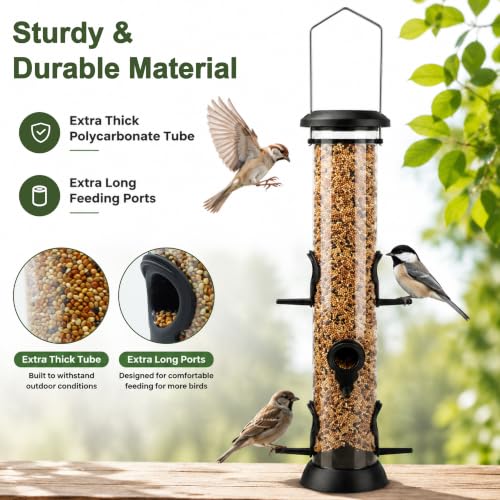 CHILDLION Tube Feeder, Squirrel Proof Bird Feeders for Outside,Hanging 6 Port Tube Bird Feeder Transparent Finch Bird Feeder for Attracting Birds in Your Lawn, Garden, Balcony (20 inch - 1 Pack)