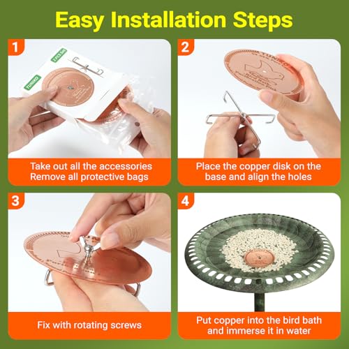 2 Pack Bird Bath Copper Disc with Base, Reinforced 99.99% Pure Copper Plate Cleaning Disk with Holder for Safe Clean Birdbaths Water All-Season, Fit All Bird Baths Bowls Fountain, 4inch, 0.6mm - size: 2 Pack Set