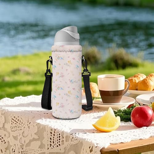 Neoprene 500ML/750ML/1000ML Water Bottle Bag Carrier, Portable Insulated Bottle Sling Holder Case Pouch with Adjustable Shoulder Strap for Men Women Walking Hiking Running - color: Birds, size: 750ML