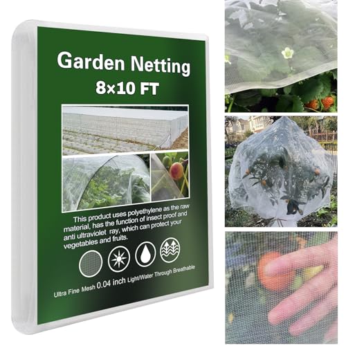 Garden Netting Ultra Fine 8x10ft, Insect Net Bug Mesh for Garden Plants | Barrier Mesh for Garden Vegetables Fruit Trees, Plant Cover Row Cover Raised Bed Net, Bird Screen Blocks Pests Bugs Birds - size: 8'x10'