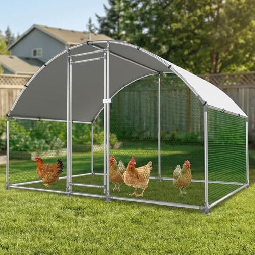Large Metal Chicken Coop with Run, Walk-in Poultry Cage with Dome Roof for Backyard, Galvanized Heavy-Duty Frame for Ducks & Rabbits - size: 78.0"L x 120.0"W x 78.0"H