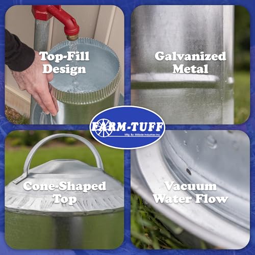 FARM-TUFF Galvanized Poultry Waterer, 2 Gallon Capacity - Double-Wall Poultry Fountain with Cone Top - Automatic Gravity-Fed Water Dispenser for Chickens, Ducks & Game Birds - size: 2 Gallon Capacity