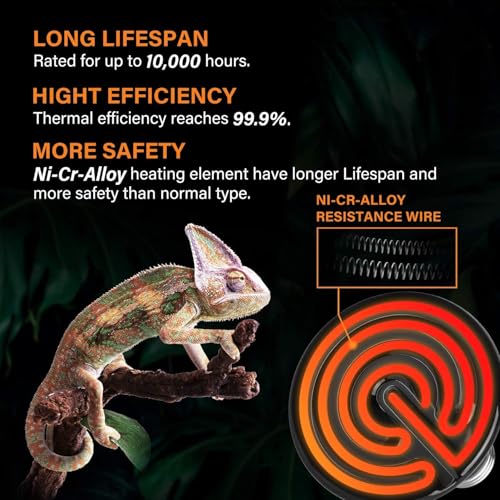 Simple Deluxe 100W Ceramic Heat Lamp Reptile Heat Emitter Heater Lamp Bulb No Light with Free Digital-Thermometer, for Pet Brooder Coop Chicken, Dragon Turtle Lizard Snake Aquarium Tank - size: 1-Pack+Thermometer, style: Black