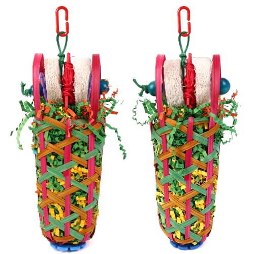 Kyouki Parakeets Toys, 2 PCS Bird Chewing Toys – Perfect for Cockatoos, Conures, Love Birds, Small & Medium Parrots, Fun Foraging & Tearing Bird Cage Accessories (Seeking Food Basket) - color: Seeking food basket