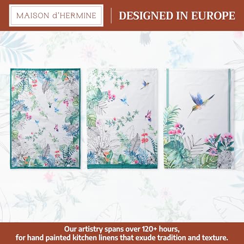 Maison d' Hermine Kitchen Towels Set of 3 Reusable 100% Cotton 27.50" x 20" | Cloth Tea Dish Towels Absorbent with Hanging Loop for Kitchen Dining Party Wedding Hotel Home Spring Summer - Tropiques - color: 025 - Tropiques