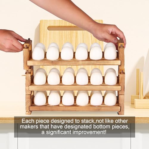 Wooden Egg Holder Fresh Egg Holders Countertop Firewood Egg Collecting Rack for Gathering Fresh eggs, Stackable with 36 eggs, Home Kitchen Organizer, Set of 3 PCS