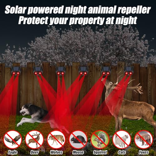 Qualirey 6 Pack Solar Animal Repellent Nocturnal Predator Control Light Animal Repellent for Coyote, Raccoon, Deer, Skunk Outdoor Animal Predator Deterrent Devices for Garden Yard Farm Chicken Coop