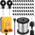 Electric Fence Charger Set 7 Mile 110VAC 0.35 Joule Electric Plug in Fence to Contain Chickens Pet Poultry 50 Black Insulator and 1 Socket Tool 250ft Aluminum Wire for Garden Pond Protection - style: 0.35 Joule