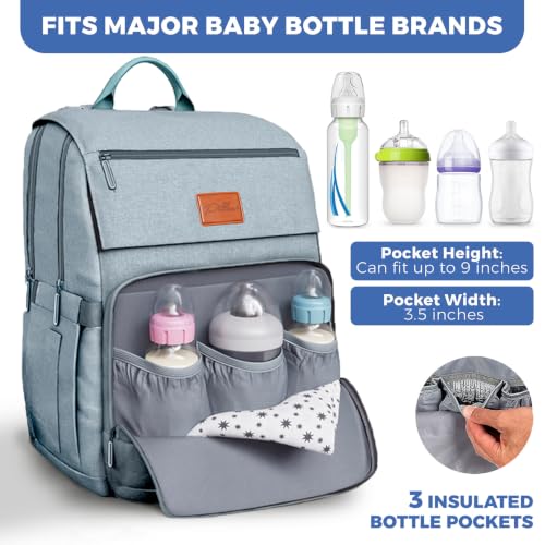Baby Shower Gifts Diaper Bag Backpack - Large Capacity Baby Bag Backpack, Wide Opening & Easy Access Stylish Baby Diaper Bag - Waterproof, Durable, Travel-Friendly Organizer w/ Foldable Changing Pad - color: L. Light Blue, style: Classic