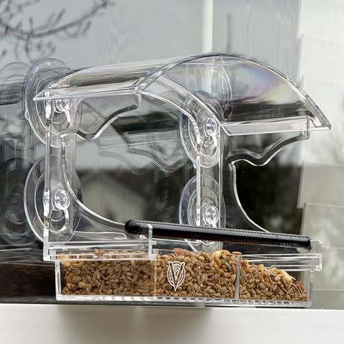 Window Bird Feeder with Strong Suction, Removable Tray & Clear Modern Design