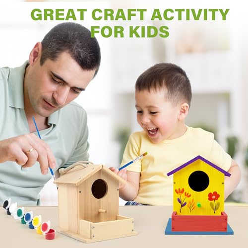 LotFancy Bird House Kit, 2 Pack, DIY Wooden Birdhouse Kits, Arts and Crafts Painting Kit for Kids, Build and Paint, Including Paints & Brushes - style: Paint 2pcs Bird House
