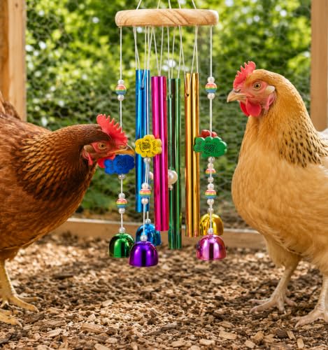 Chicken Toys for Coop, Chicken Wind Chime Enrichment Toys, Hanging Chick Peck Toy with Colorful Bells, Home Garden Musical Coop Accessories, Coops Toy for Hens Chicks Poultry Birds Parrots - style: A
