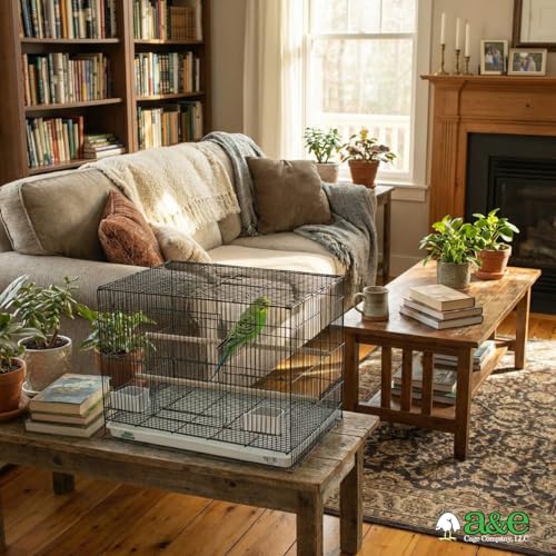 A&E Cage Co 503 Flight Cage – 24"x16"x16" Small Bird Cage with Slide-Out Tray, Wood Perch, Dual Feeding Stations & Carry Handle – Black Powder Coated Cage for Finches, Canaries & Small Birds - color: Black, size: 24.0"L x 16.0"W x 16.0"H