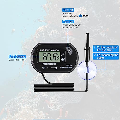 2pcs Aquarium Thermometer LCD Digital Fish Tank Thermometer with Water-Resistant Sensor Probe and Suction Cup for Turtle Incubators Terrarium Water Thermometer - color: 2pcs