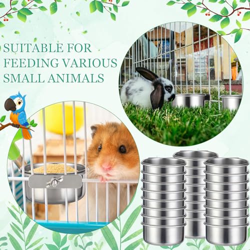 24 Pcs Stainless Steel Parrot Food Bowls Bulk 10 oz Bird Feeding Dish Cups for Cages Bird Bowls with Clamp Pet Water Feeders Cage Accessories for Parakeet Parrot Budgie Rabbit Chicken