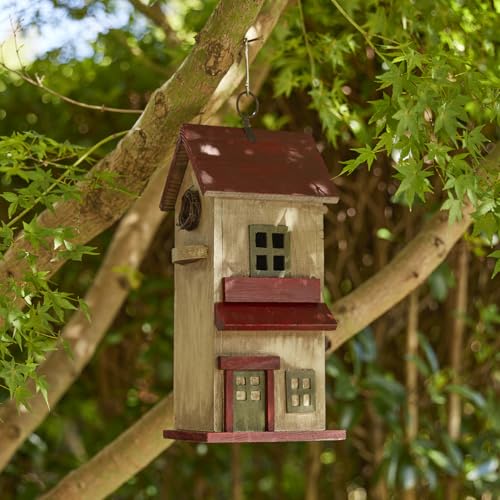 Glitzhome Birdhouses for Outdoors, Rustic 14.25" H Large Bird Houses for Outside, Distressed Painted Bird House Solid Wood Cottage Decorative Hanging Birdhouse for Outdoor Patio Garden,Washed Yellow - color: 14.25"H
