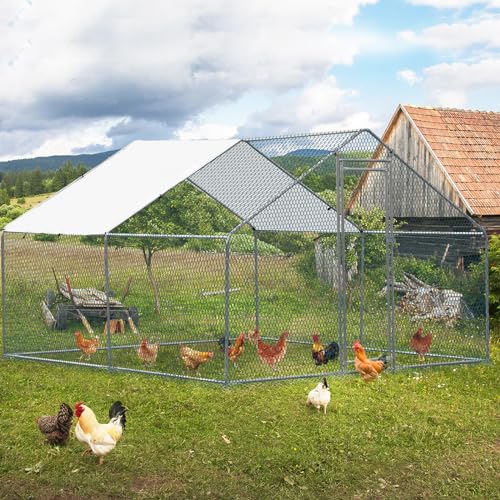 Large Metal Chicken Coop with Run, Walkin Chicken Coop for Yard with Waterproof Cover, Spire Roof Large Poultry Cage for Hen House, Duck Coop and Rabbit Run (10 x 10 x 6.6 ft) - size: 10 x 10 x 6.6 ft