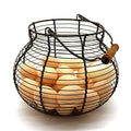 Antique Wire Egg Basket with Wood Handle Primitives Vintage Gathering Basket. Rusty - size: 8-1/4" Dia. x 7-1/4" H - Rusty