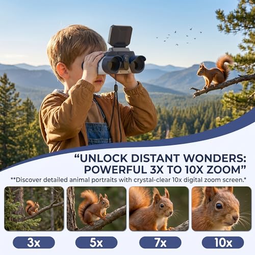 Kids Binoculars with Night Vision Camera, 10X Zoom Digital Adventures Telescope with 2.4" IPS Screen, Nature Explorer STEM Toys for Bird Watching Camping, Gifts for Boys Girls Age 4-12 - White - color: Cream