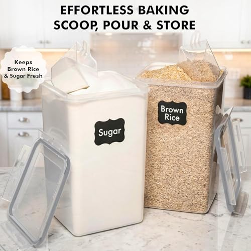 2 PC [7 Qt / 6.5L / 220 Oz] Large Food Storage Containers with Lids Airtight - BPA Free Clear Plastic Kitchen and Pantry Storage Containers for Cereal, Flour, Sugar, Rice - color: Grey - 2 Pack