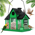 Solar Bird Feeders House for Outside Hanging, Metal Wild Bird Feeder for Outdoors Large Capacity Cardinal Birdfeeder Birdhouses Metal Bird Feeding Station Green - color: green