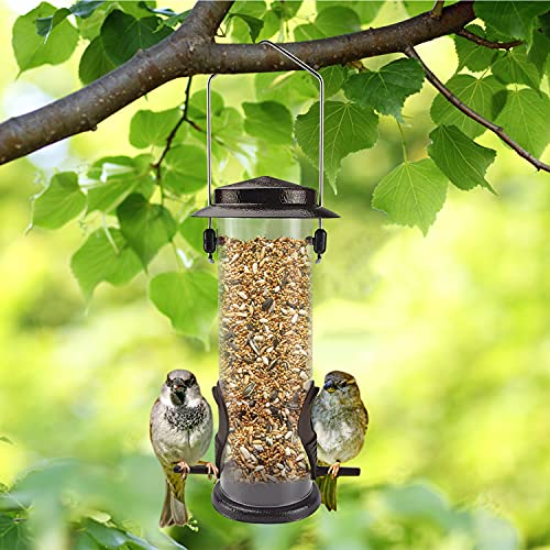 Wild Bird Feeders for Outdoors Hanging 2 Pack Stainless Steel Tube Bird Feeder, Water Resistant Finch Bird Feeder for Garden Backyard Decoration Attractive Metal Thistle Feeder (Coffee)