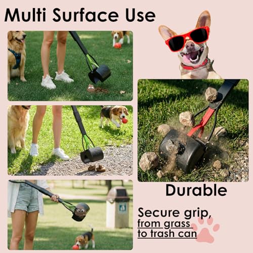 33" Pooper Scooper 2 Pack, XL Long Handle No-Touch Dog Pooper Scooper | Heavy duty pooper scooper for large small dogs. Durable Spring &Lightweight,portable poop pickup tool for no-bend,hands-free.