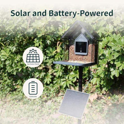 Smart Bird Feeder with Camera Solar Powered,2K UHD Video Live Stream,Easy Set Up,AI Bird Species Identification, Auto Capture Videos&5MP Photos,Instant Alerts,Gifts for Bird Lovers