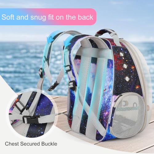 Galaxy Bird Carrier Backpack, Water and Food Cup, Tray and Perch, Clear Bubble Space Capsule Travel Bag - color: Galaxy Blue