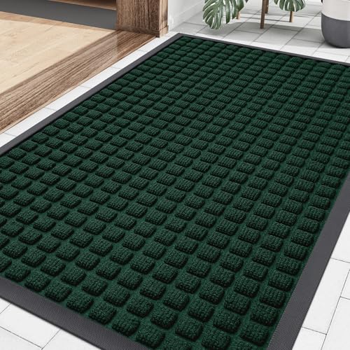 Smiry Front Door Mat Outside Entrance, Natural Rubber Doormat, 35x23 Inch | Black Green, Non Slip, Trap Dirt and Moisture, Easy Clean, Low Profile Welcome Floor Mats for Indoor Outdoor Entry - color: Black Green, size: 35" X 23"
