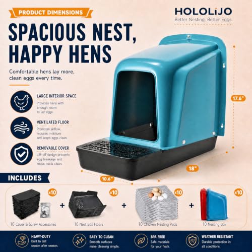 10-Pack Chicken Nesting Boxes with Perch, Roll-Out Laying Boxes for Hens,Egg Nesting Box for Chicken Coop, Large