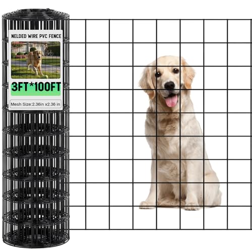 Gisafai 16 Gauge Galvanized Welded Wire Fence 3 ft x 100 ft PVC Coated Hardware Cloth, 2.36" x 2.36" Mesh, Heavy Duty Garden Fencing Roll for Chicken, Dog Yard, Deer Cattle & Animal Protection(Black) - color: Black, size: 3 ft X 100 ft