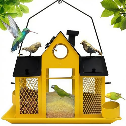 Solar Bird Feeders House for Outside Hanging, Metal Wild Bird Feeder for Outdoors Large Capacity Cardinal Birdfeeder Birdhouses Metal Bird Feeding Station Yellow - color: yellow