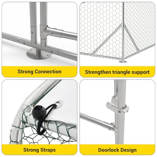 GarveeLife Large Chicken Coop, Metal Chicken Run with Anti-Ultraviolet Waterproof Cover, Spire Roof Walk in Poultry Cage, Outdoor Chicken Pen for Backyard and Farm Use, 9.8 ft x 19.7 ft x 6.6 ft - size: 118.1"L x 236.2"W x 78.7"H
