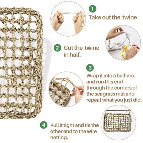 MAQIHAN Seagrass Mat for Birds - Bird Toys Seagrass 11.8x7.8 Inches | Bird Climbing Wall Seagrass Net Hammock Toy for Medium Parakeets Lovebirds Finch Budgerigars Conure Cockatiel with 2pcs twine