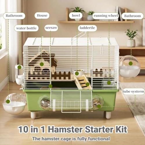 18.5" Bite-Proof Metal Hamster Cage, Fully Equipped, Easy Clean | With Running Wheel, Hideout, and Platform – a Small Animal Cage Suitable for Dwarf Hamsters, Mice, Rats, and Guinea Pigs