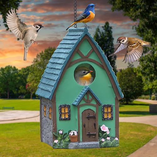 Bird House for Outside, Resting Place for Birds, Hanging Natural Bird Nest, Bluebird House Handcrafted Hut - Green - color: B-Green Bird House