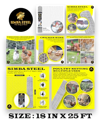 Chicken Wire 18 in x 25 FT x 2” Mesh x 20GA | Poultry Wire Netting | Hot Dipped Galvanised | Hexagonal Galvanized Mesh for Chicken Coop, Rabbit Cage, Fence Barrier PM18x25x2 - style: 18 in x 25 FT x 2 in