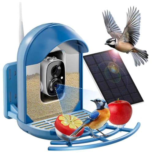 Bird Feeder with Camera, Smart Birdfeeder with Cam Solar Powered, 2K HD Video, AI Identification, Instant Arrival Alerts, IP66 Bird Bath & Feeder,Gift for BirdLover (with Stand, Blue) - color: Blue, style: With Stand