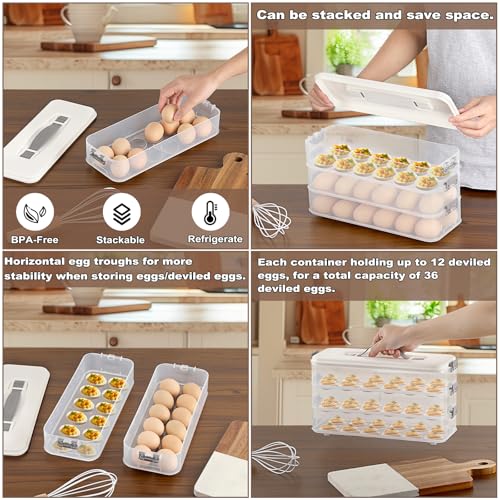 BSTKEY Deviled Egg Containers with Lid, 3 Layer Deviled Egg Platter Carrier Trays for 36 Eggs, Fridge Stackable Portable Egg Holder with Handle for Home Kitchen Party Easter Picnic - size: 3 Layer