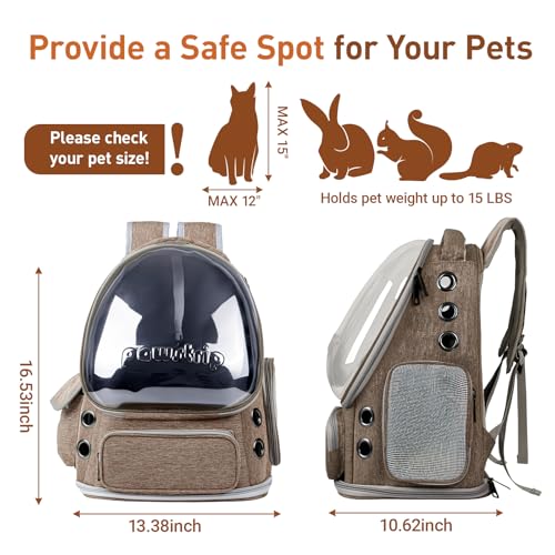 Cat Backpack Carrier with Large Space Bubble Window, Airline Approved Breathable Pet Carrier for Small Dogs Cats up to 15lbs, Foldable for Travel Hiking & Outdoor Use - color: Brown