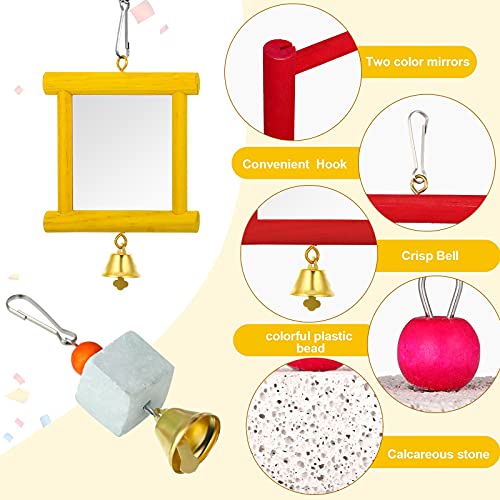 Sumind 6 Pieces Chicken Mirror Chicken Toys for Coop with Bells, Hen Xylophone Toy with 8 Metal Keys, Parrot Grinding Stone, Sepak Takraw Toy, Dangling Bird Toy