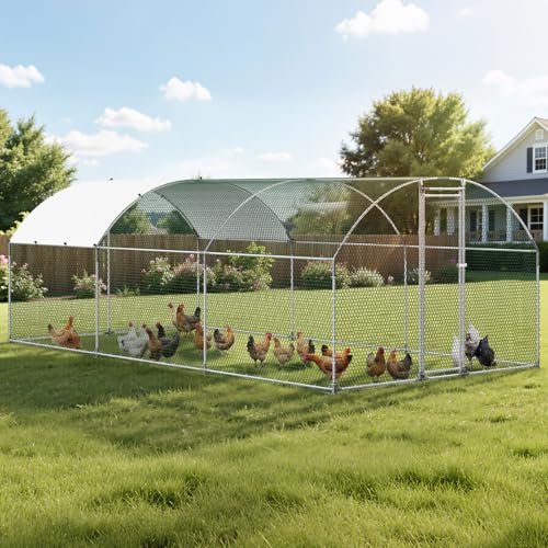 VEVOR Large Metal Chicken Coop with Run, 19.6 x 9.8 x 6.5 ft Walkin Chicken Coop for Yard with Waterproof Cover, Dome Roof Large Poultry Cage for Hen House, Duck Coop and Rabbit Run - size: 118.1"L x 236.2"W x 78.7"H