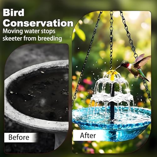 Hanging Solar Bird Bath Fountain,3 Layers Hanging Bird Bath for Outside with Solar Fountain,Flowing Water Large Humming Birds Baths Fountains with Solar Pump & Plastic Bowl, for Outdoor, Gardens(Blue)