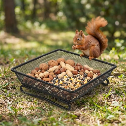 2 Pack Metal Ground Bird Feeder Tray, Platform Feeders with Drainage Holes – Weather-Resistant Mesh Seed Tray for Wild Birds, Squirrels, Doves, and Cardinals, Garden & Backyard Decoration