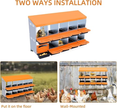 10-Hole Chicken Nesting Box with Removable Lid, Metal Chicken Coops with Roll Away Design/Easy Egg Collection/Ventilation Holes, for Chickens Coops, Duck and Hens - color: Orange, size: 10 holes without legs