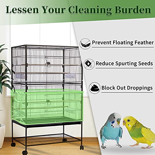 Daoeny Large Bird Cage Cover, Bird Cage Seed Catcher, Adjustable Soft Airy Nylon Mesh Net, Birdcage Cover Skirt Seed Guard for Parrot Parakeet Macaw African Round Square Cages (Green) - color: Green