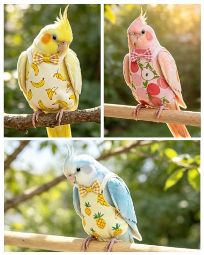 3Pack Bird Diaper, Reusable Parrot Nappy & 50 Absorbent Liners Bird Diapers | Cute Fruit Pattern Bird Diapers